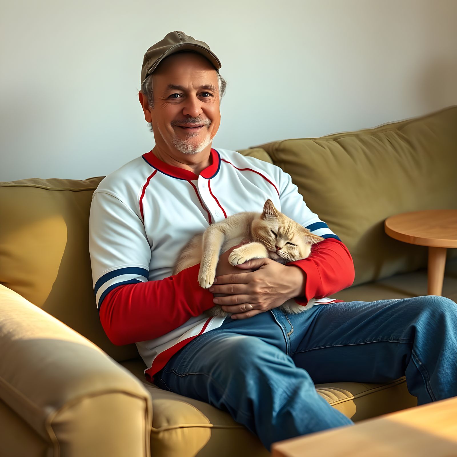 Warm Moment with a Gentle Man and His Feline Friend