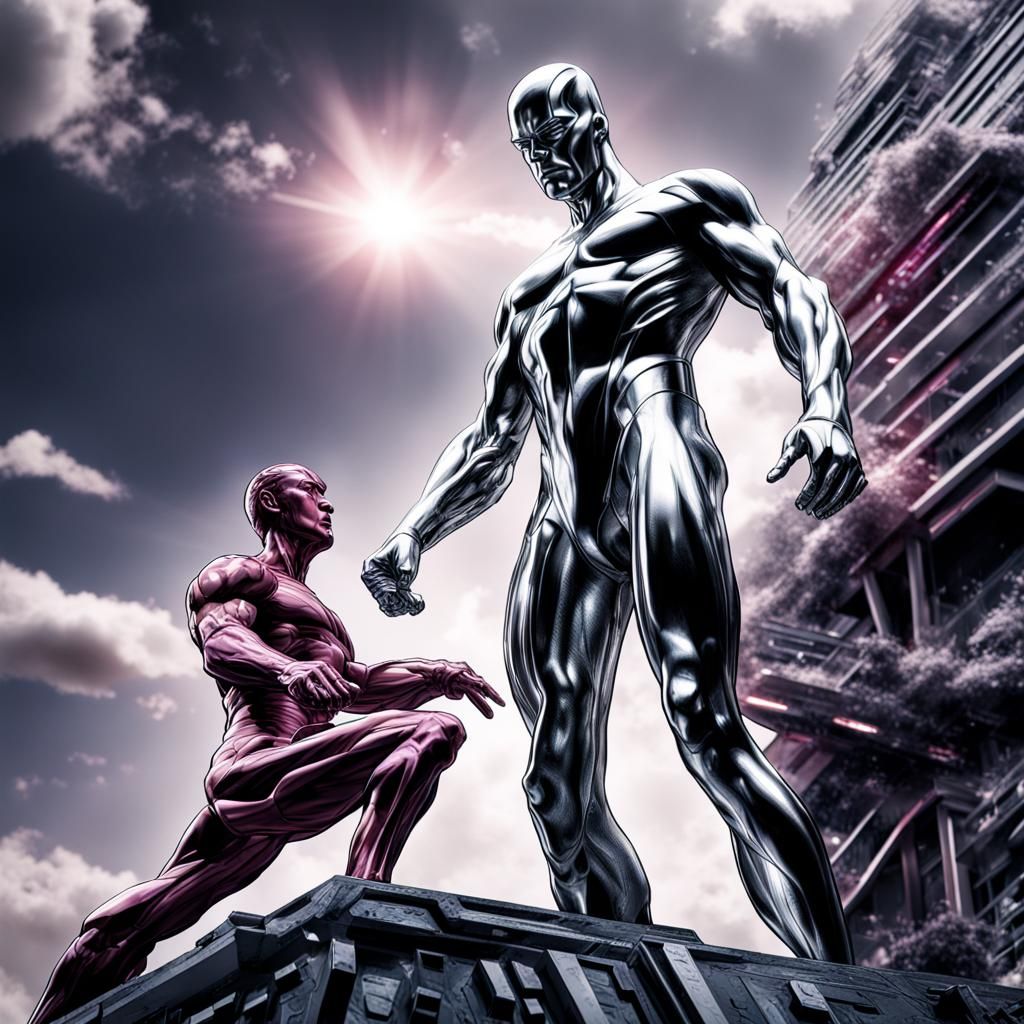 Silver Surfer and Galactus in Hyperrealistic Detail