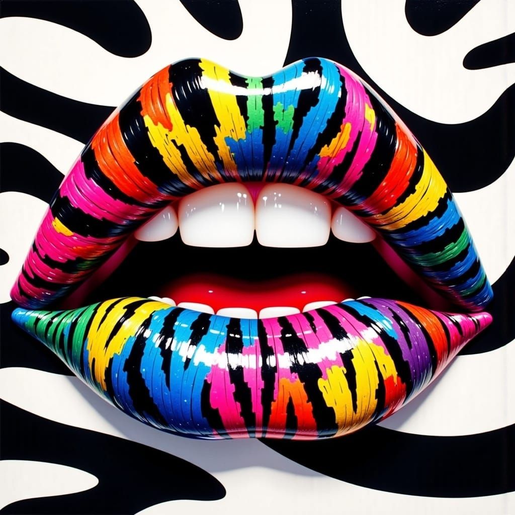Zebra Striped Lips in Pop Art Style