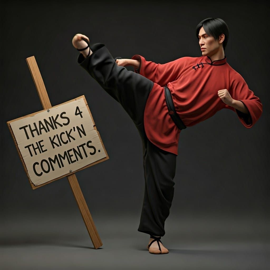 Kung-fu Master Kicks Humorous Sign