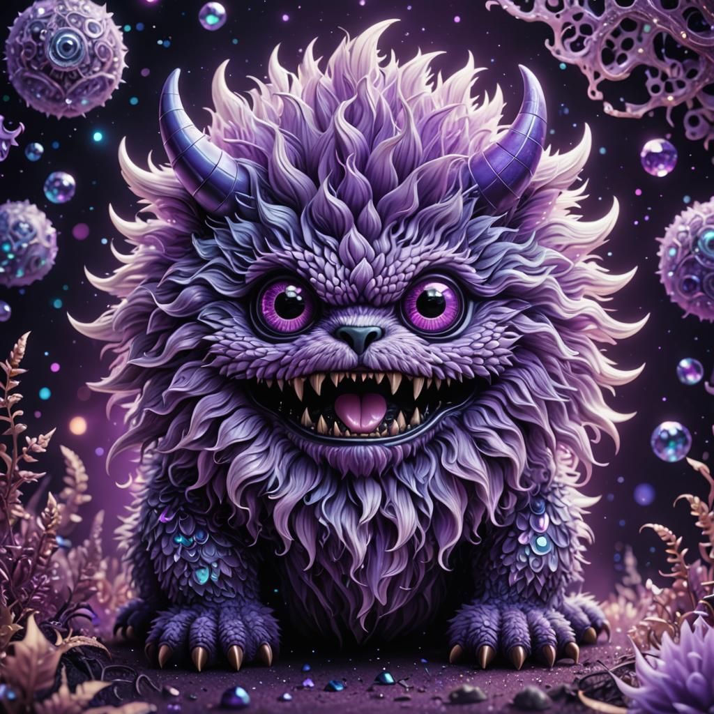 adorable Lilac colored fluffy baby monster