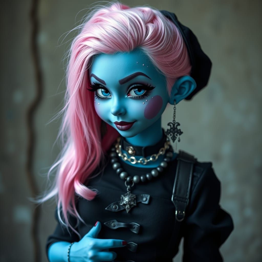 Rebel Smurfette with Pink Hair in Gothic Style