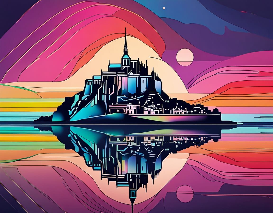 Mont Saint Michel in Japandi Line Art