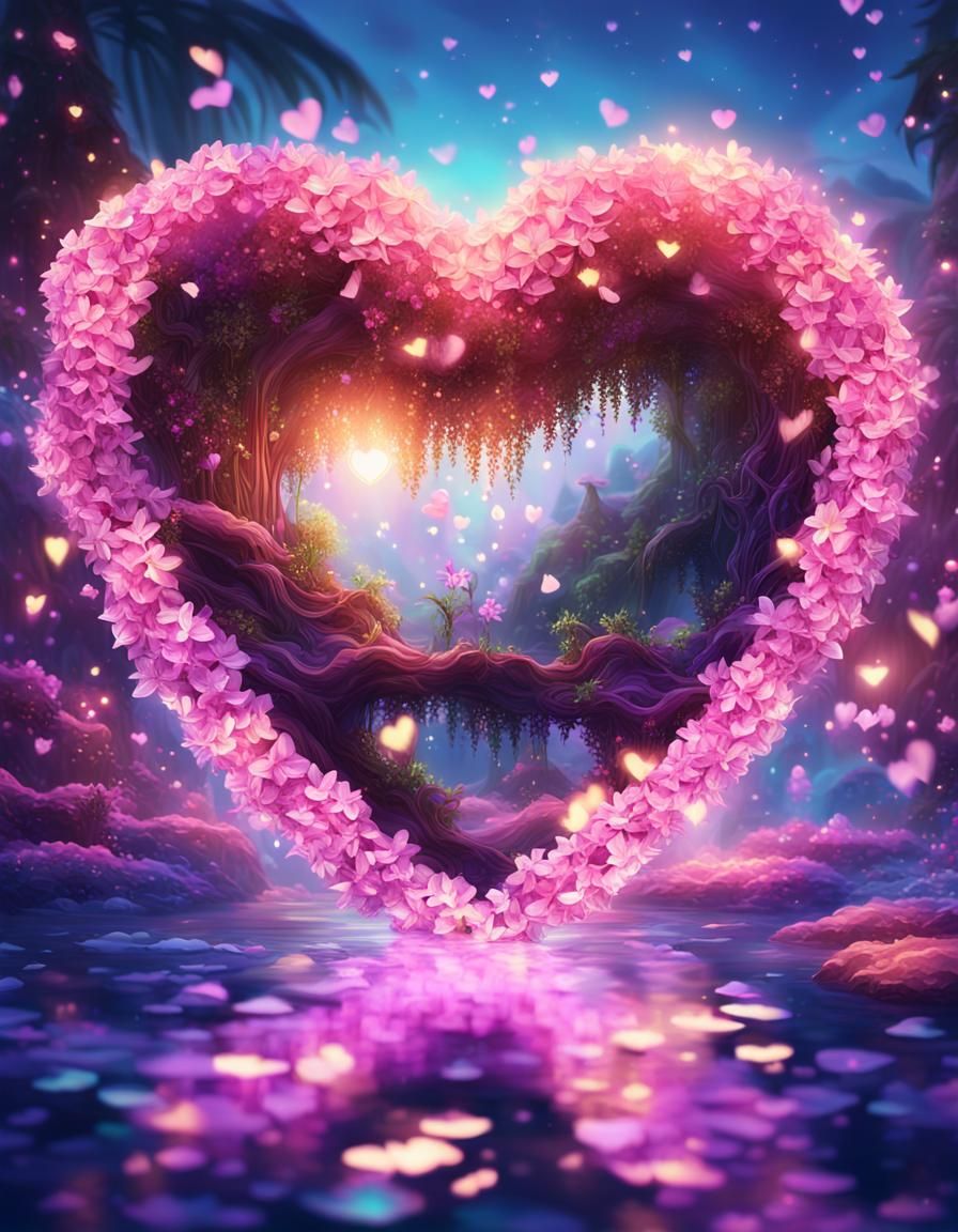 Glittering Heart with Orchids and LED Lights