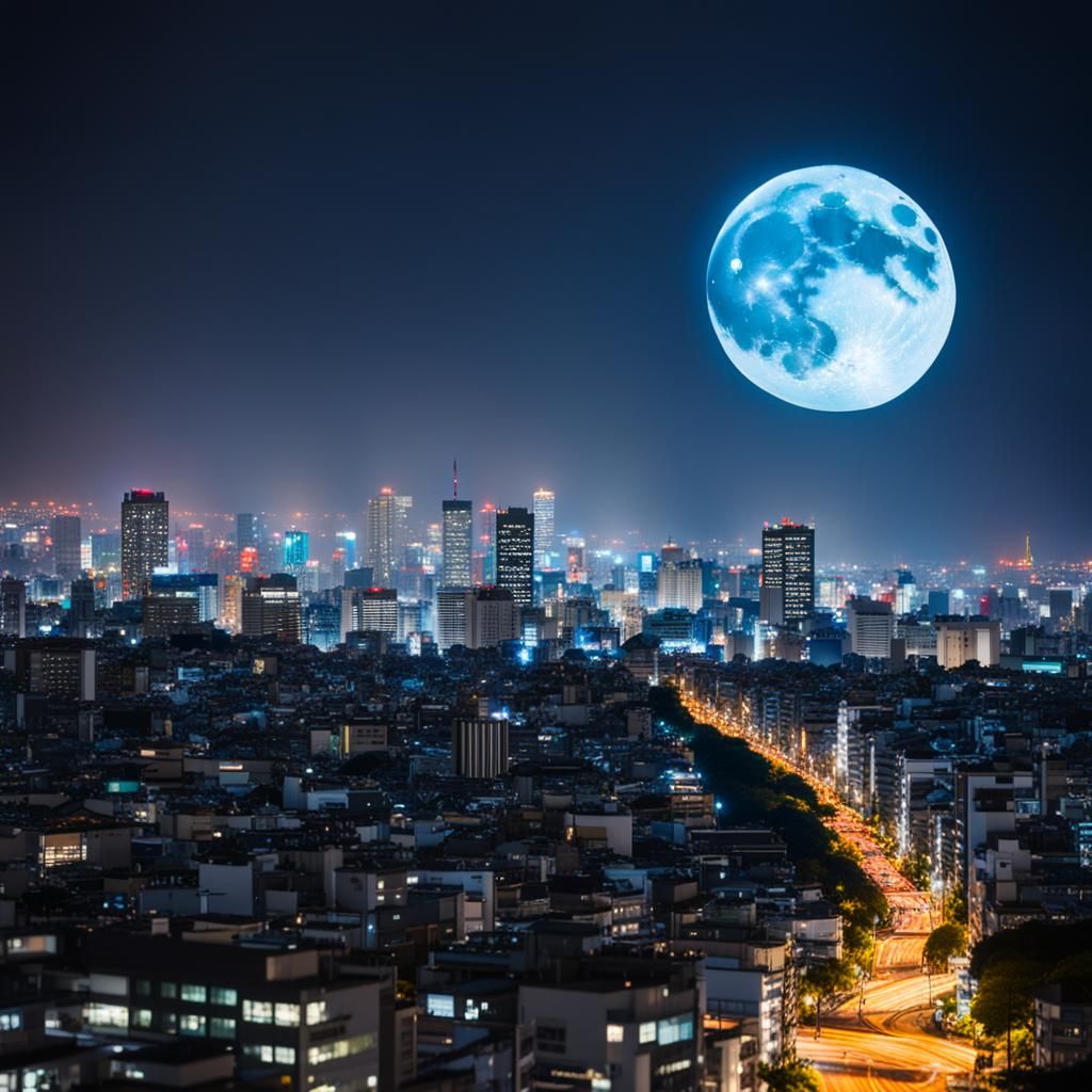 Glowing Moon Over Tokyo: Professional Photography