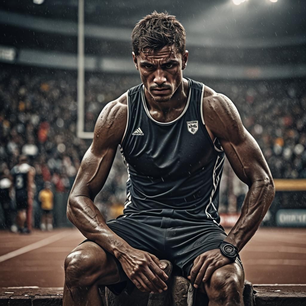 Moody Hyperrealistic Image of a Depressed Athlete