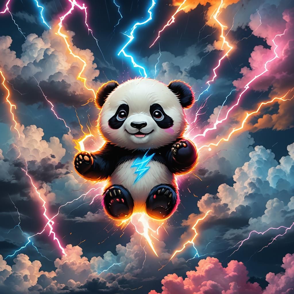 Panda God of Thunder in Vibrant Digital Art