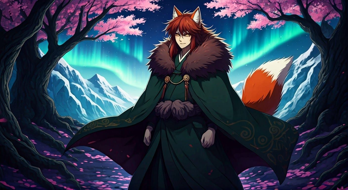 Yokai Kitsune in Mystical Sakura Realm