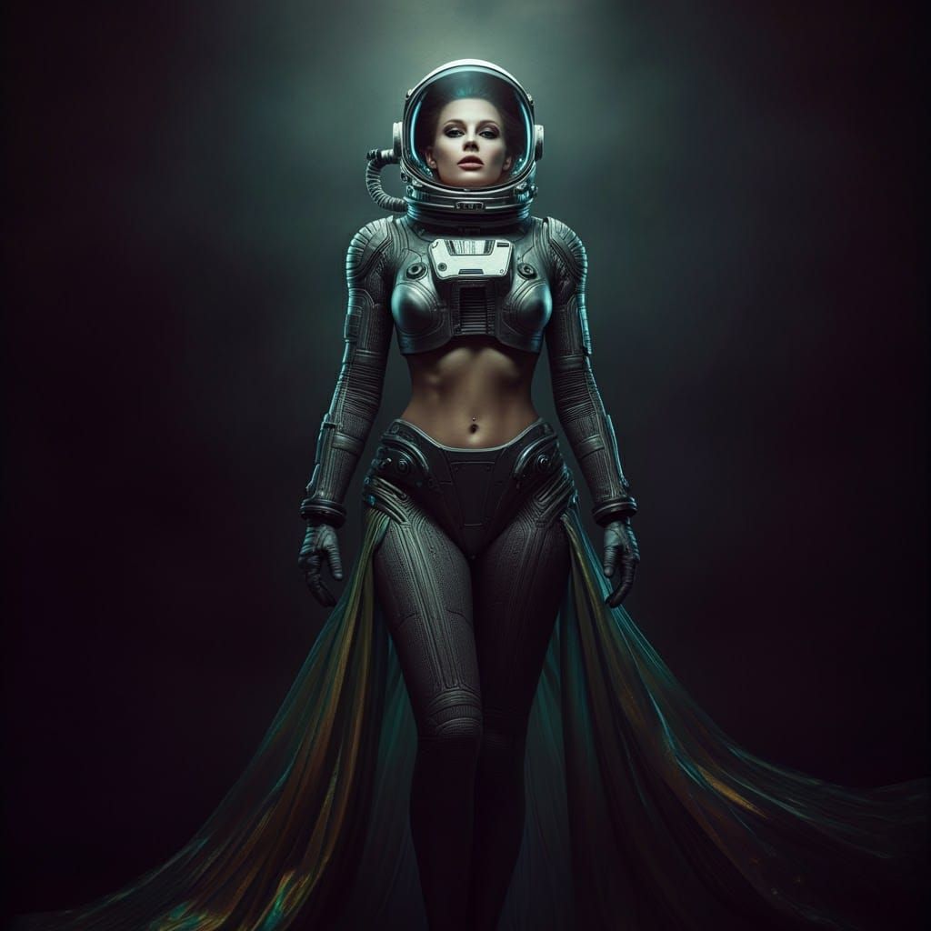 High Fashion Astronaut in Futuristic Space Suit