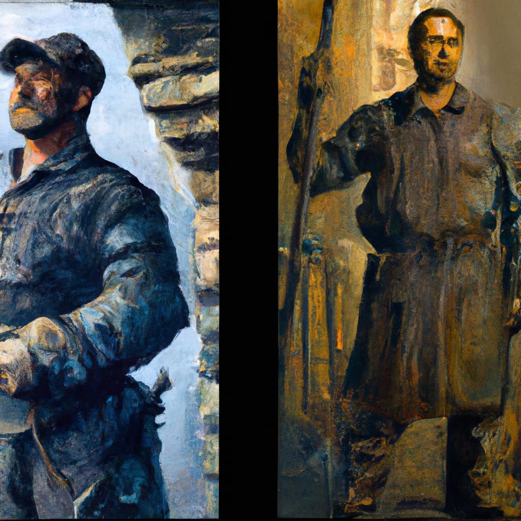 Triptych of an Iron Monger in Oil Paint