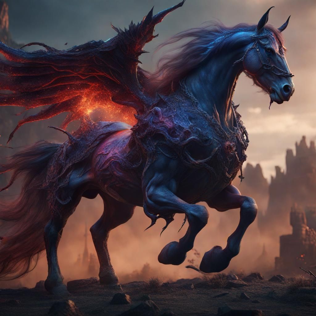 Demon Horse Hybrid in Detailed Matte Painting