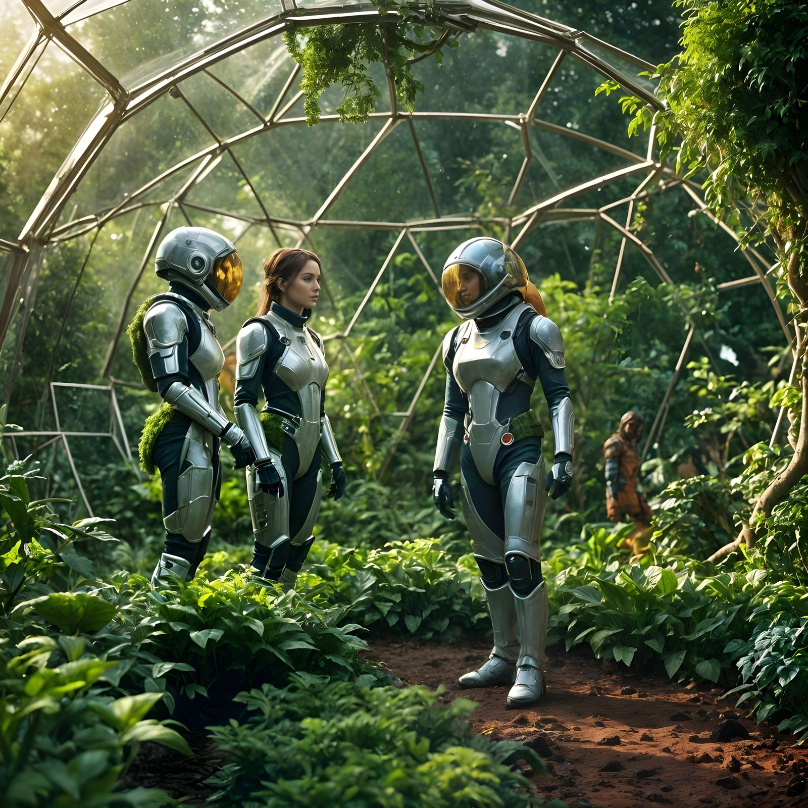 Lush Martian Garden in Geodesic Dome: Detailed Matte Paintin...