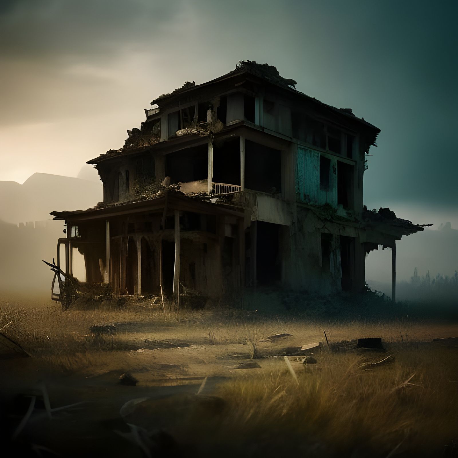Decaying Abandoned House in Sunrise Light
