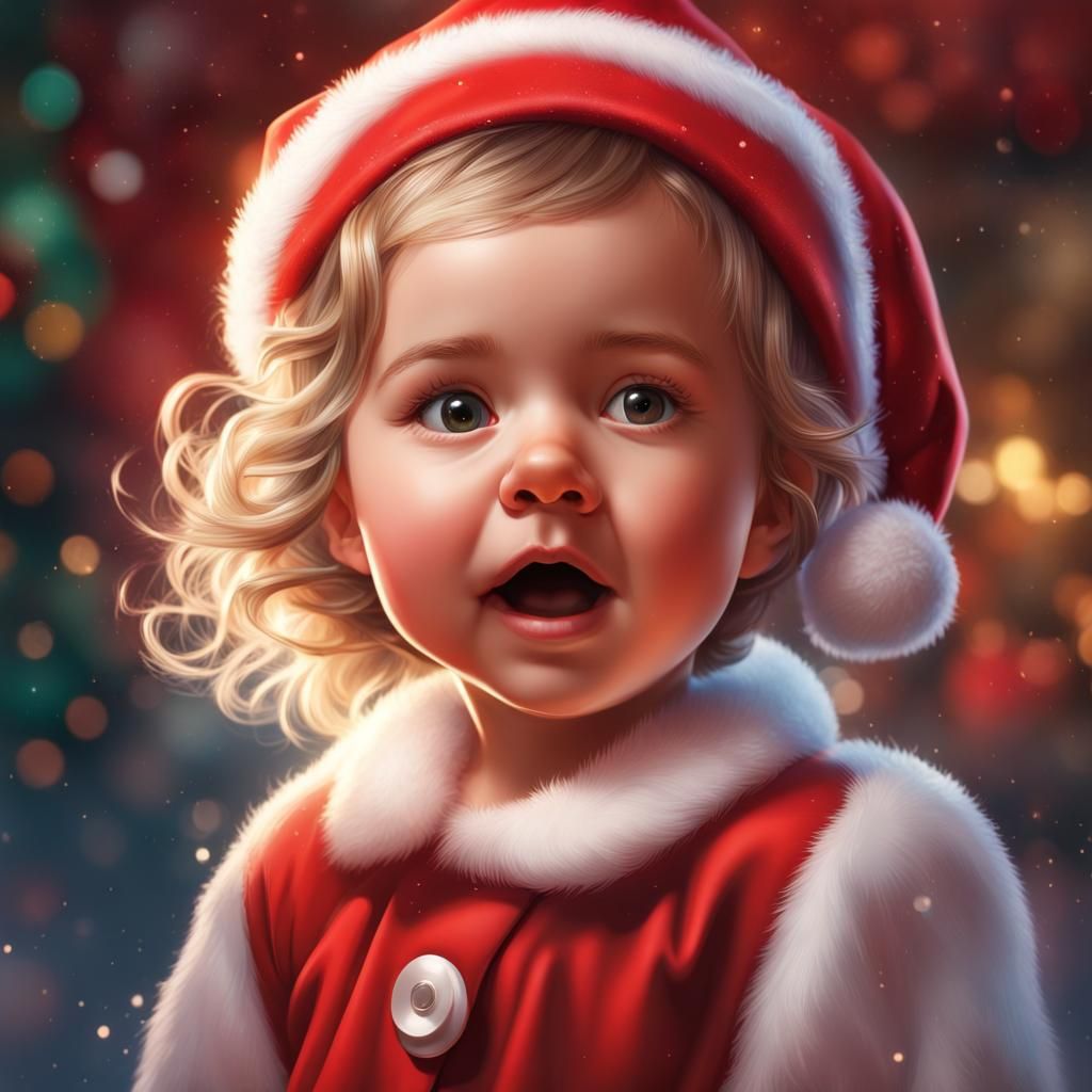 Hyperrealistic Toddler Santa Claus Splash Art