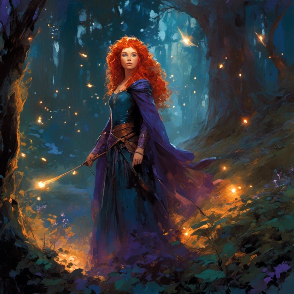 Princess Merida in Mystical Forest: Fantasy Concept Art