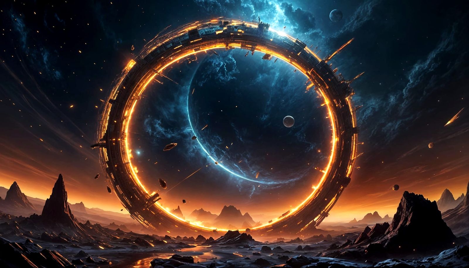 Shattered Space Ring Orbiting Dark Planet