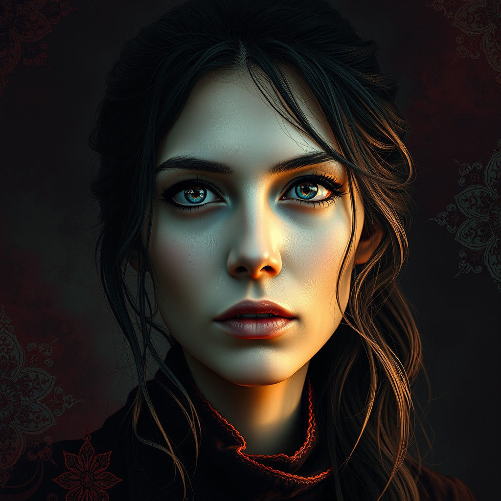 Ethereal Woman's Face in Fantasy Landscape