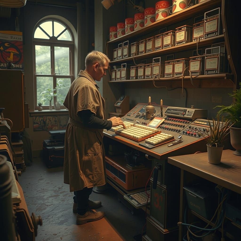 Surreal 17th Century Computer in Dreamlike Landscape