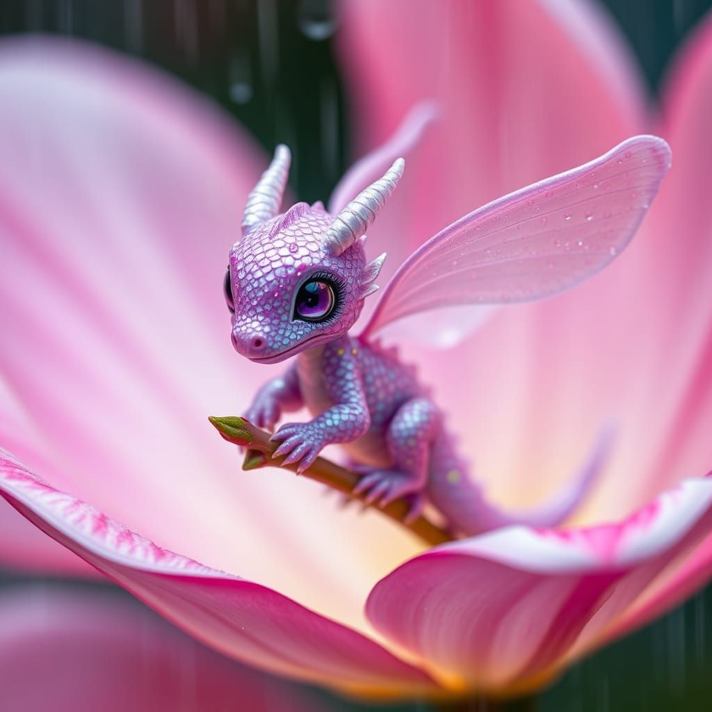 Iridescent Fairy Dragon on Exotic Flower