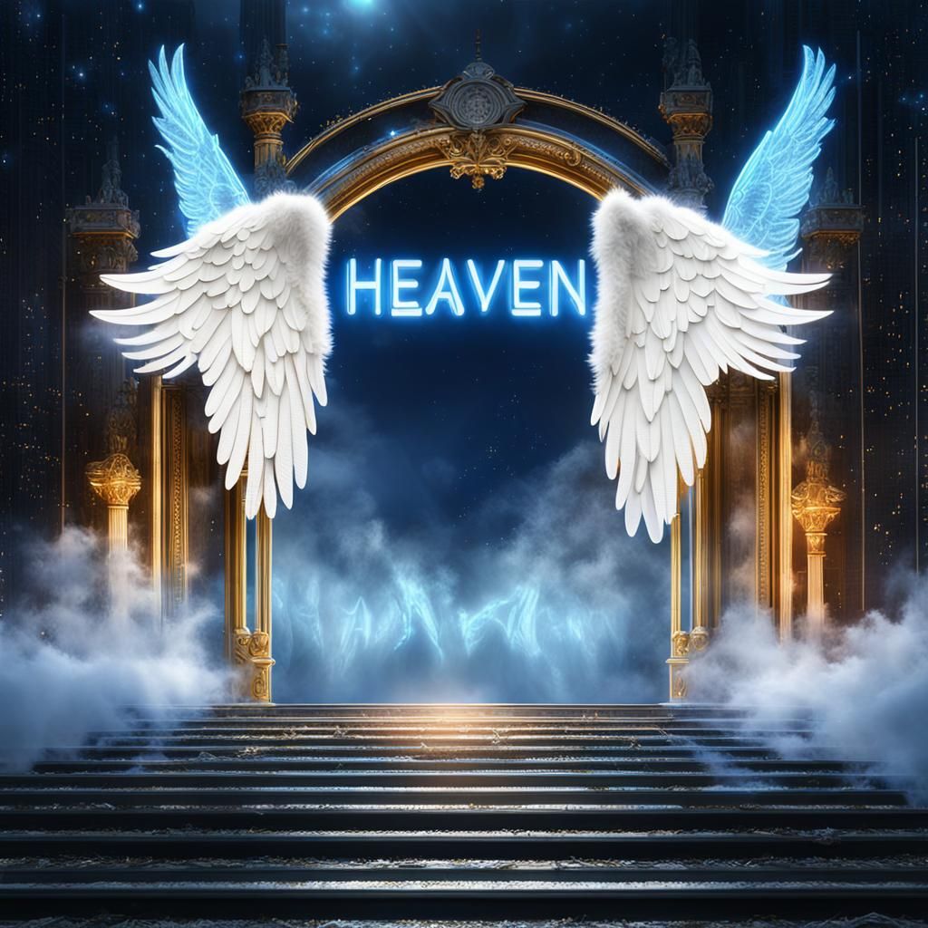 Heaven's Entrance: Neon Sign with Angel Wings