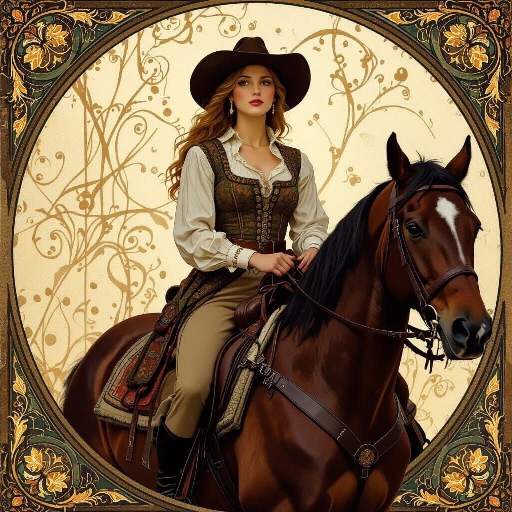 Woman on Horse in Classic Art Style