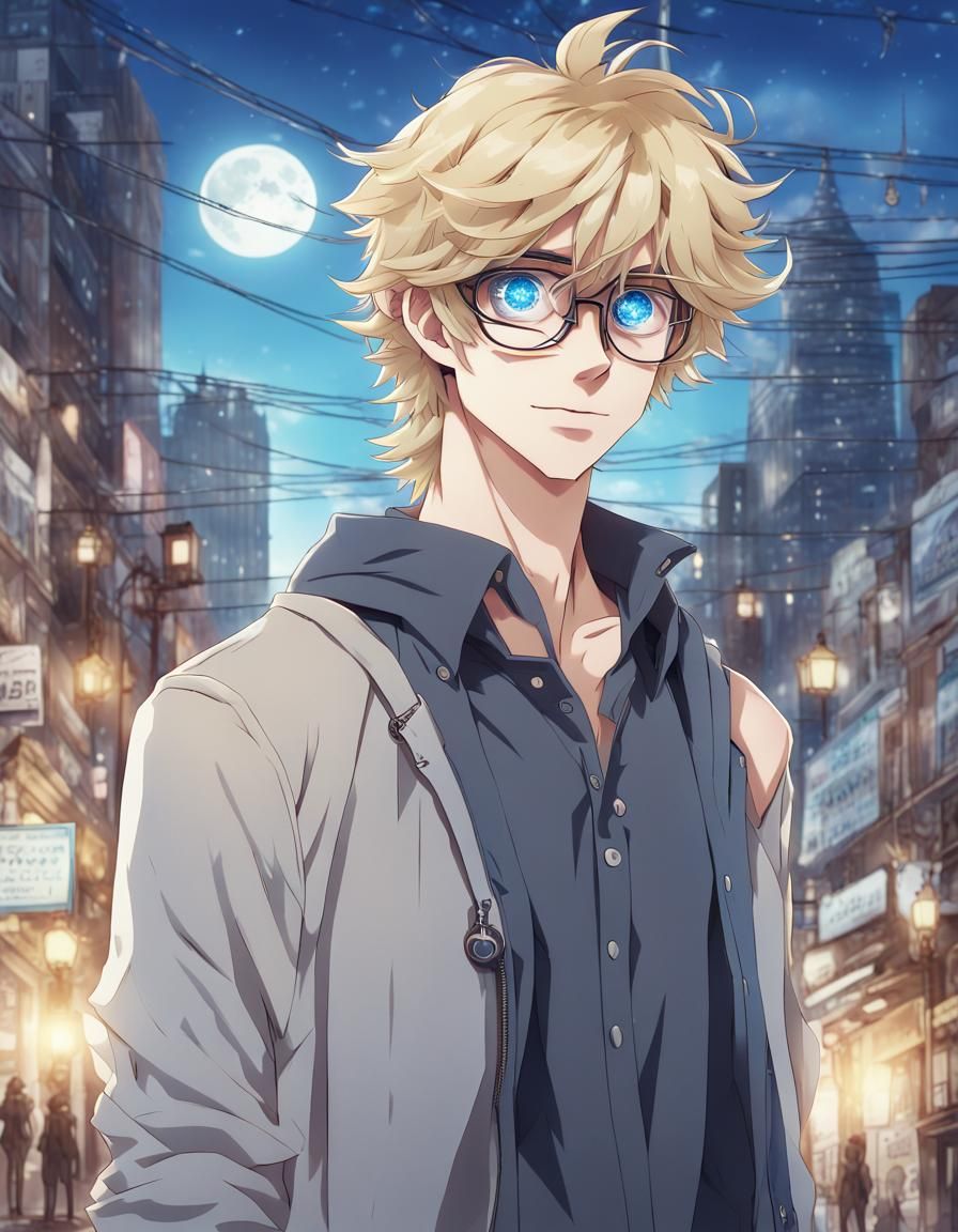 Blond Student in Fantasy City, Anime Style