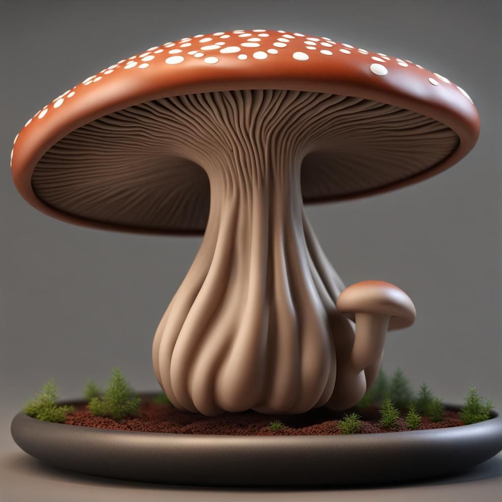 Hyperrealistic Magic Mushroom Clay Pot: Masterpiece