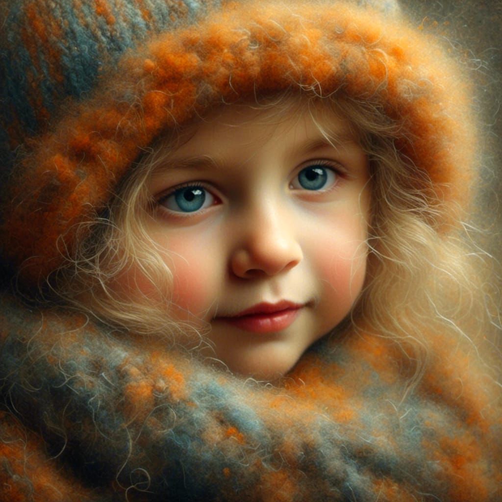 Little Girl in Angora Hat: Impressionist Oil Painting