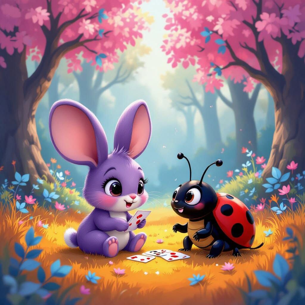 Whimsical Purple Bunny with Elephant Ears in a Magical Fores...