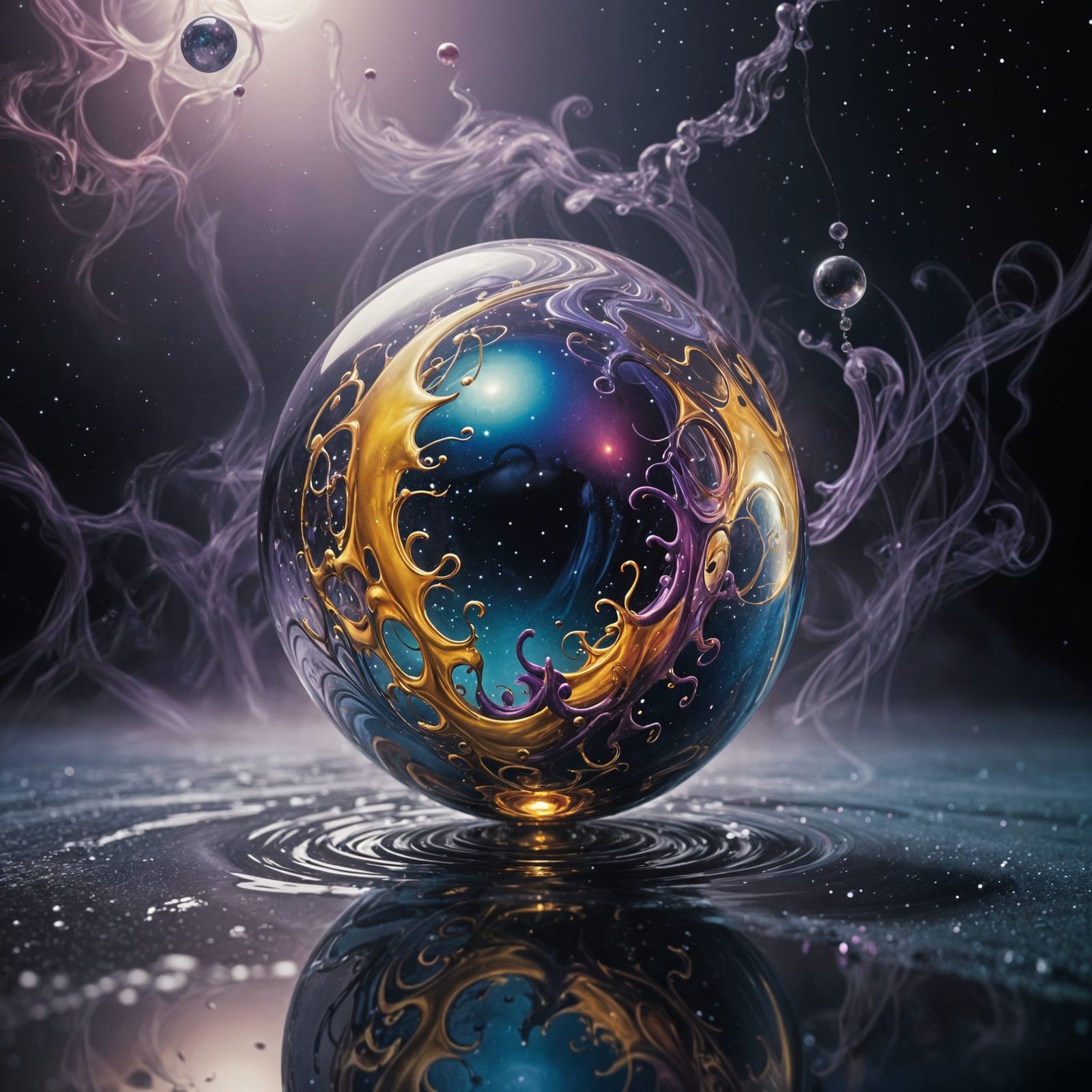 Ethereal Multicolored Sphere with Reflections and Reactions