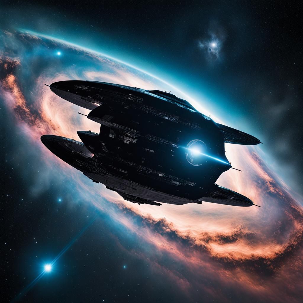 Nebula Starship Silhouette in Double Exposure Style