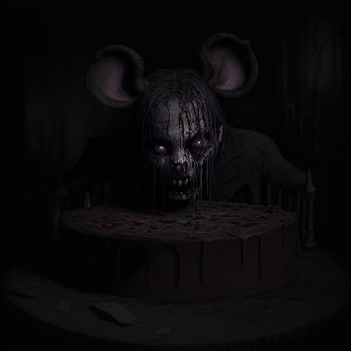 Grotesque Mouse and Strawberry Cake in Dark Fantasy Still Li...