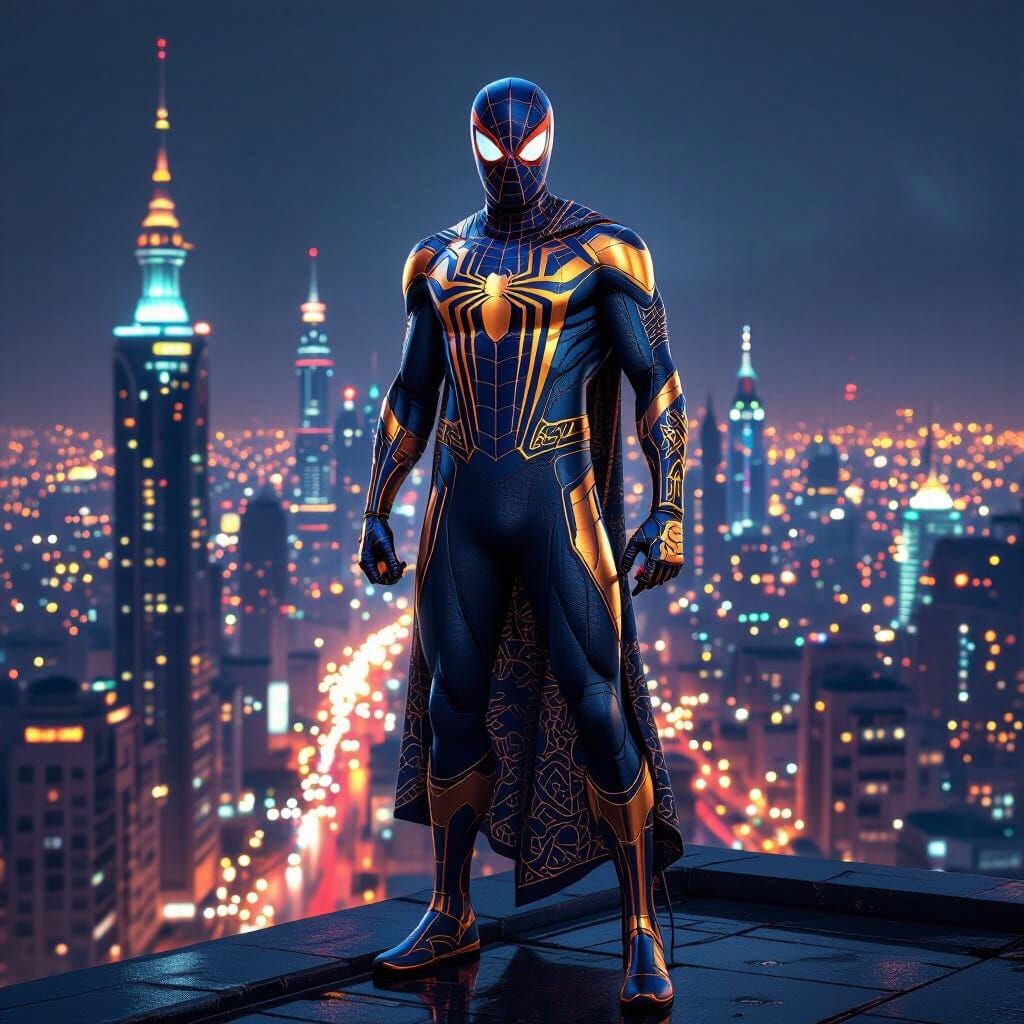 Arabic Spider-Man Superhero Overlooking Futuristic City