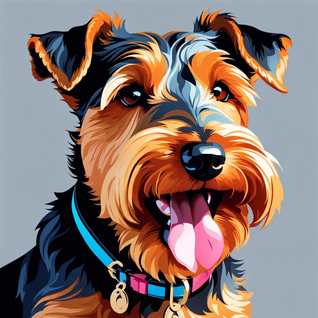Happy Welsh Terrier Puppy Portrait in Art Nouveau Style