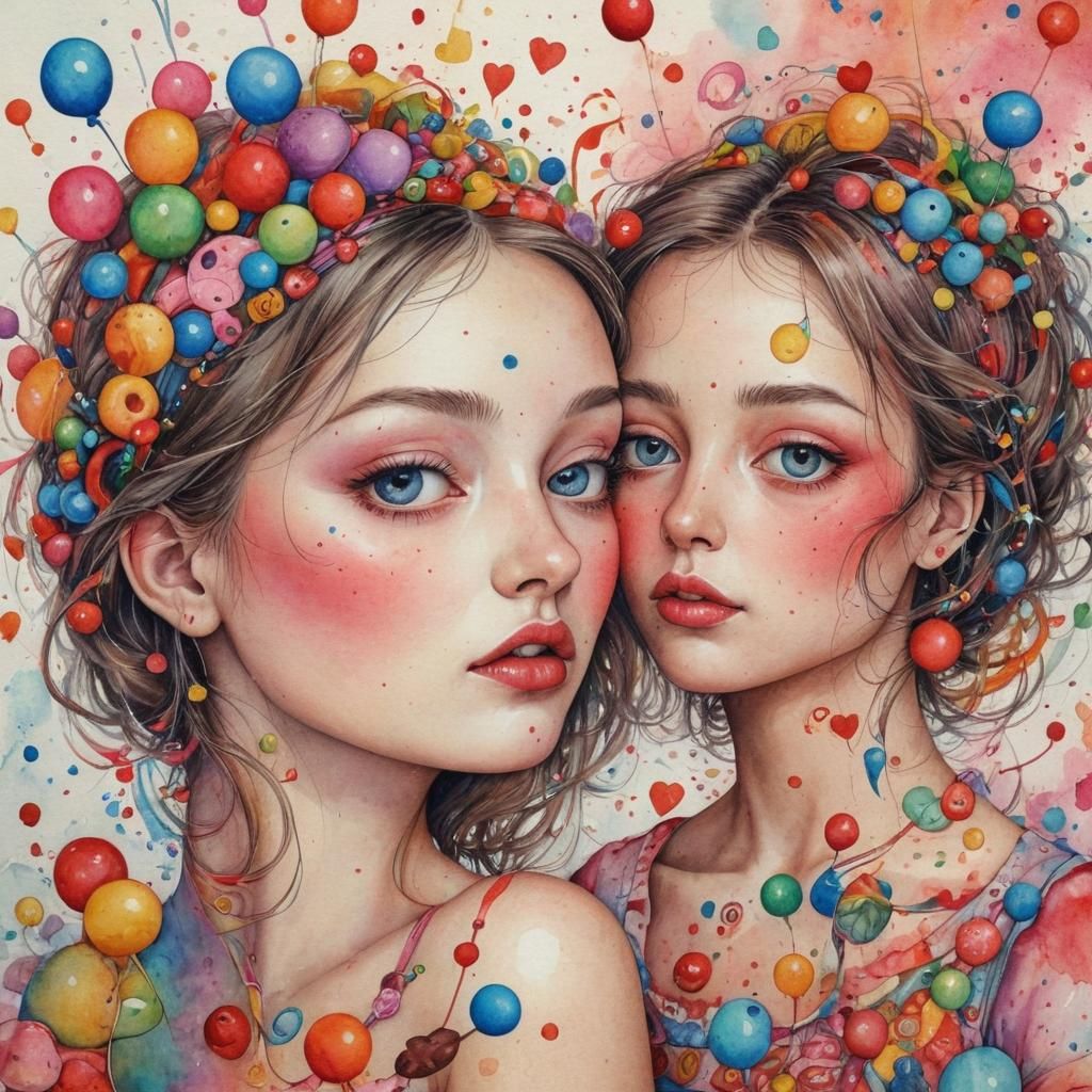 Surreal Love Portrait in Watercolor and Candy Art