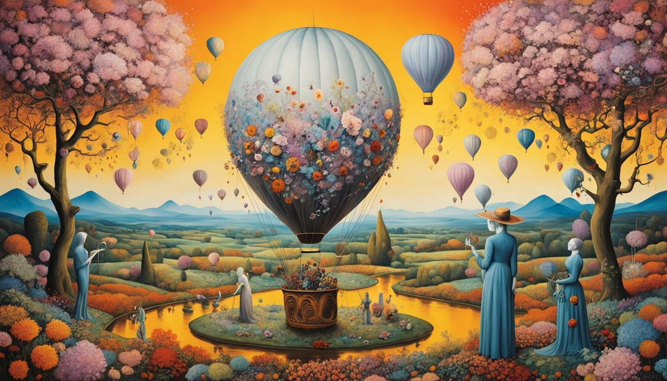 Ethereal Dandelion Hot Air Balloon at Sunset