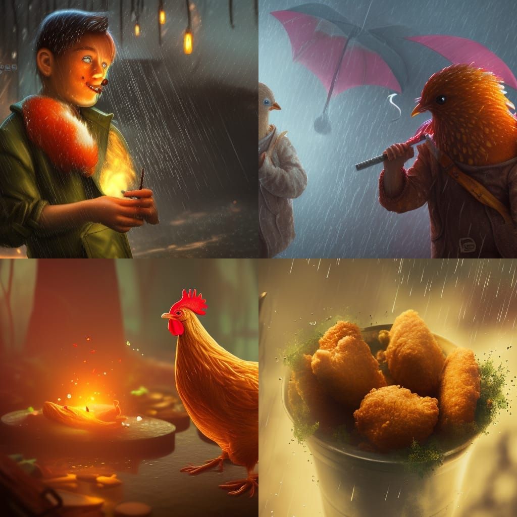 Chicken Nugget Smoking in Rain: Detailed Matte Painting