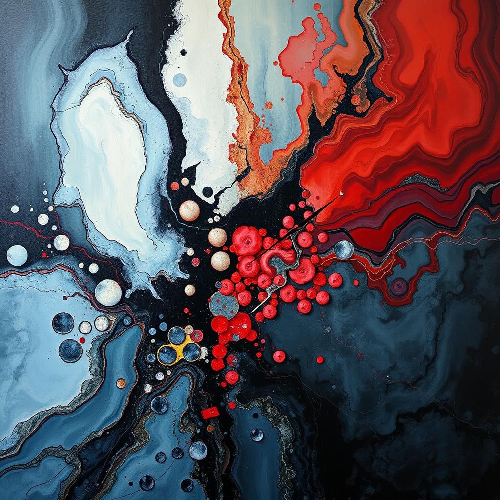 Vivid Abstract Painting with Marble Effects