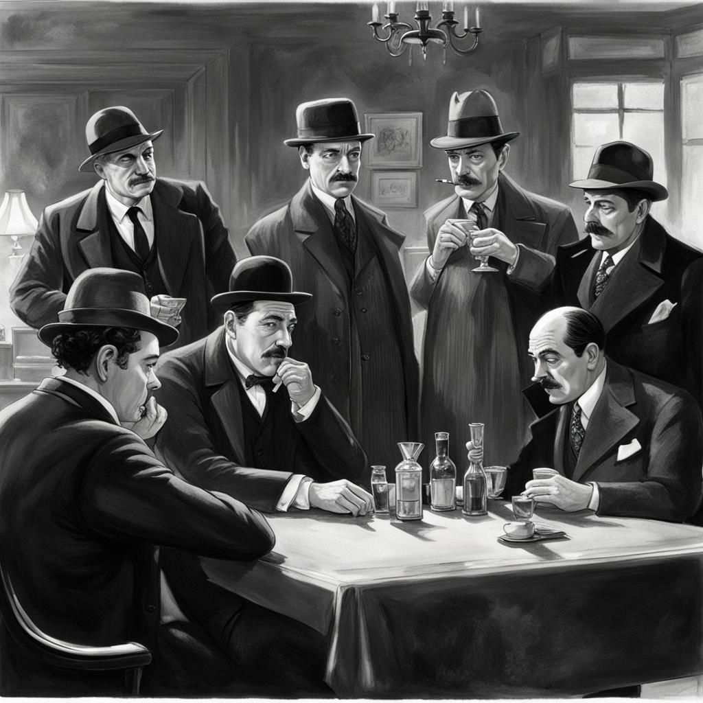 Fictional Detectives Gather for Drinks, Digital Art