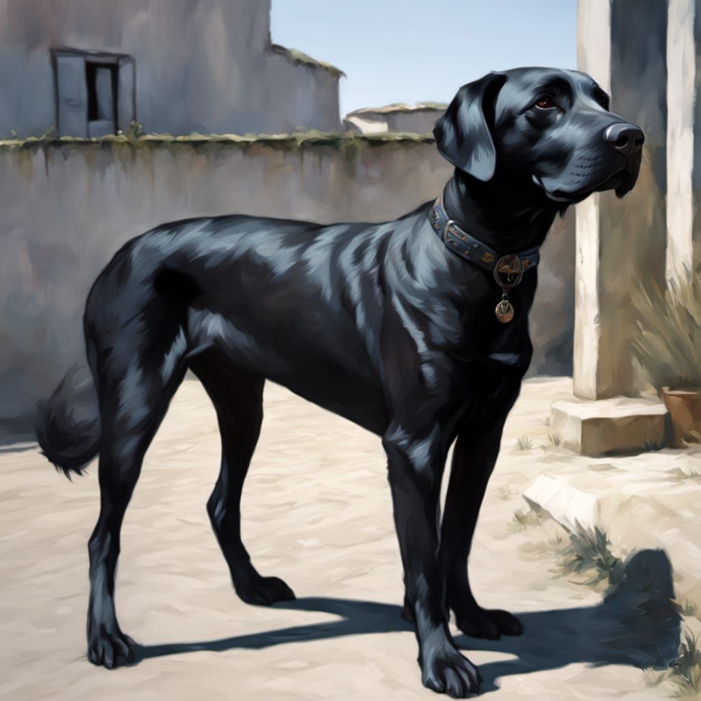 Ethereal Art Nouveau Portrait of a Girl with a Black Dog