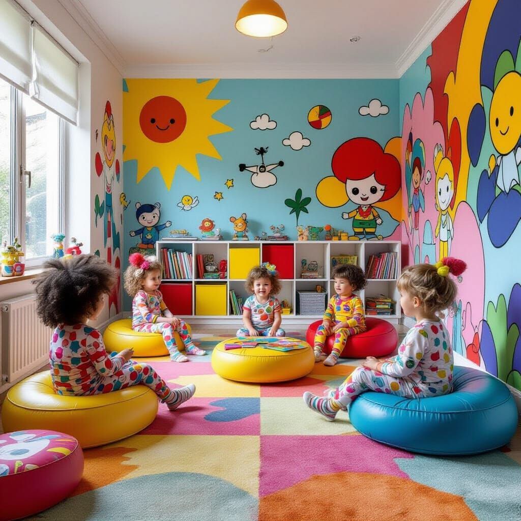 Cartoon Children's Playroom Inspired by Surreal Artists