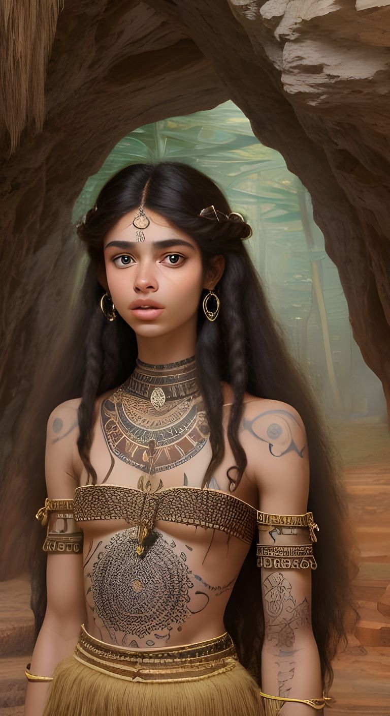 Cro-Magnon Cave Girl Portrait in Rococo Lighting