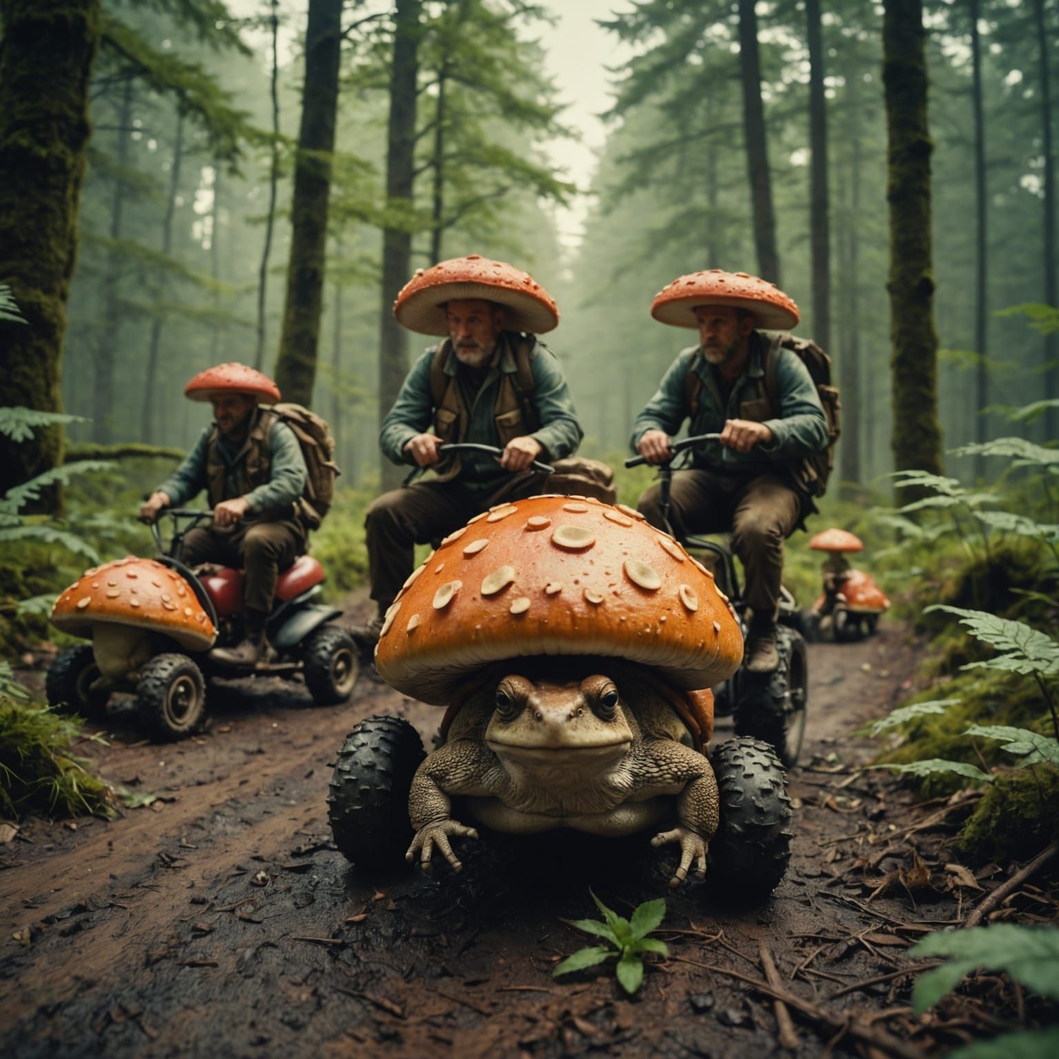 Mushroom Men Ride Toads: Cinematic Film Still