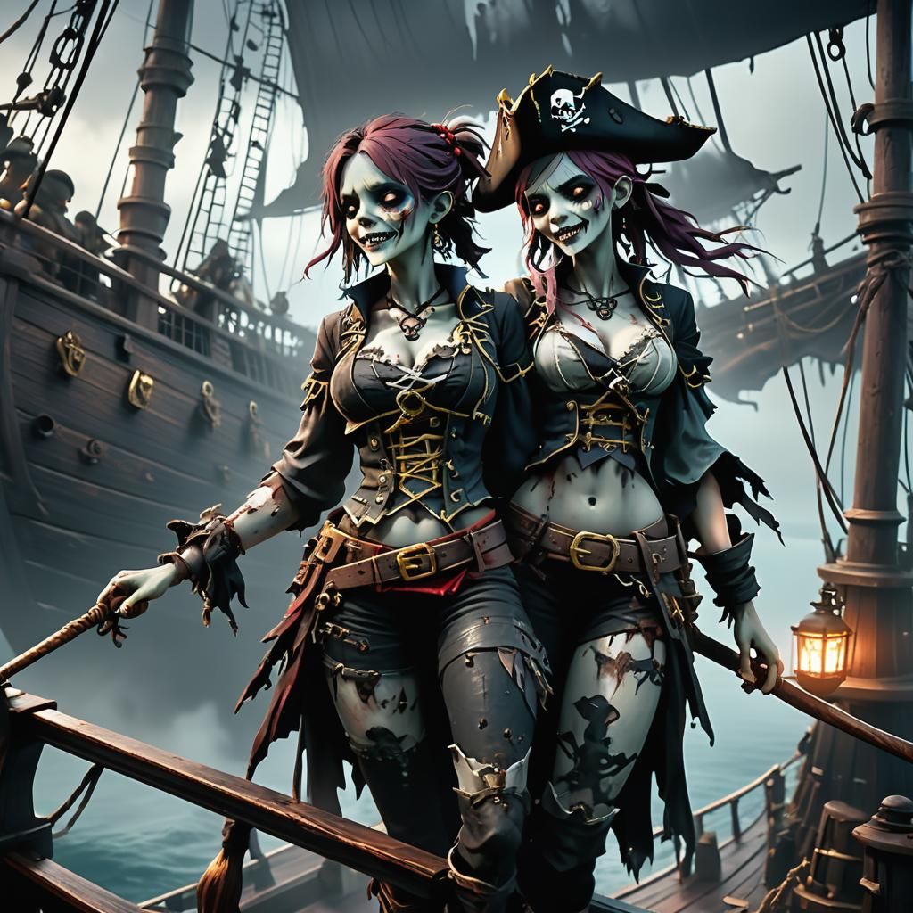 Ethereal Zombie Pirate on a Ghost Ship