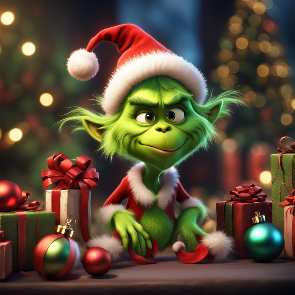 Cute Christmas Grinch Cartoon in Detailed Matte Painting