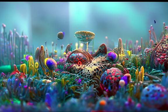 Underwater World with Sea Creatures in Digital Art Style
