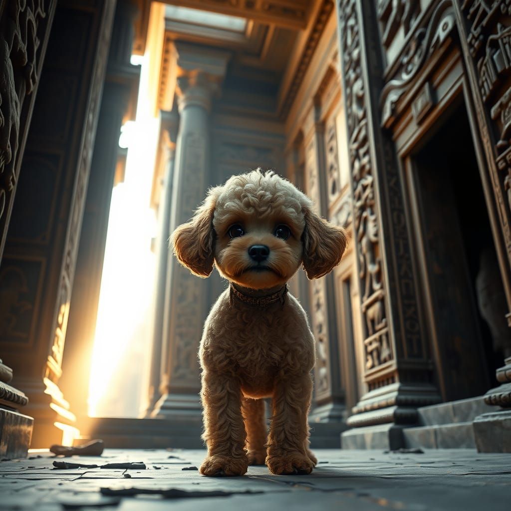 Toy Poodle in Ancient Temple Setting