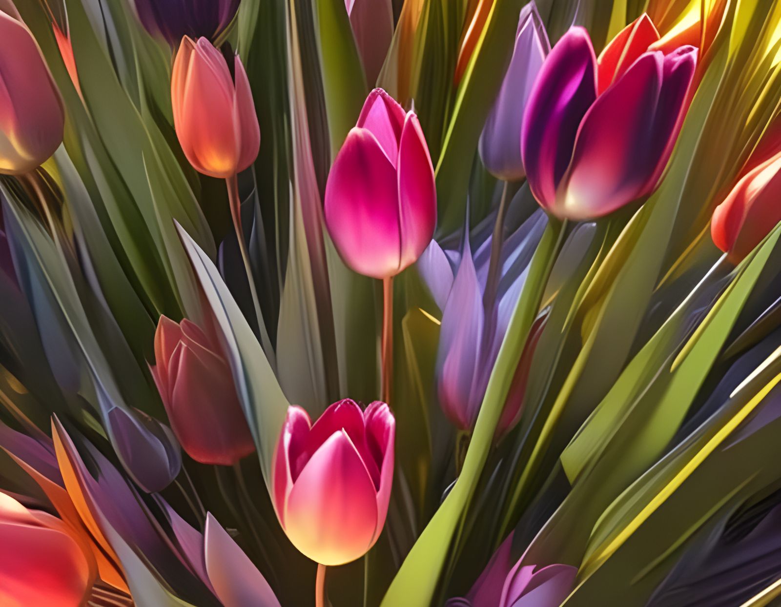 Metal Tulips: Hyperdetailed Impressionist Floral Art