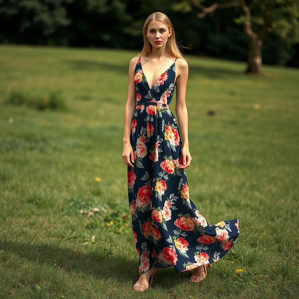 Woman in Floral Dress Art Nouveau Painting