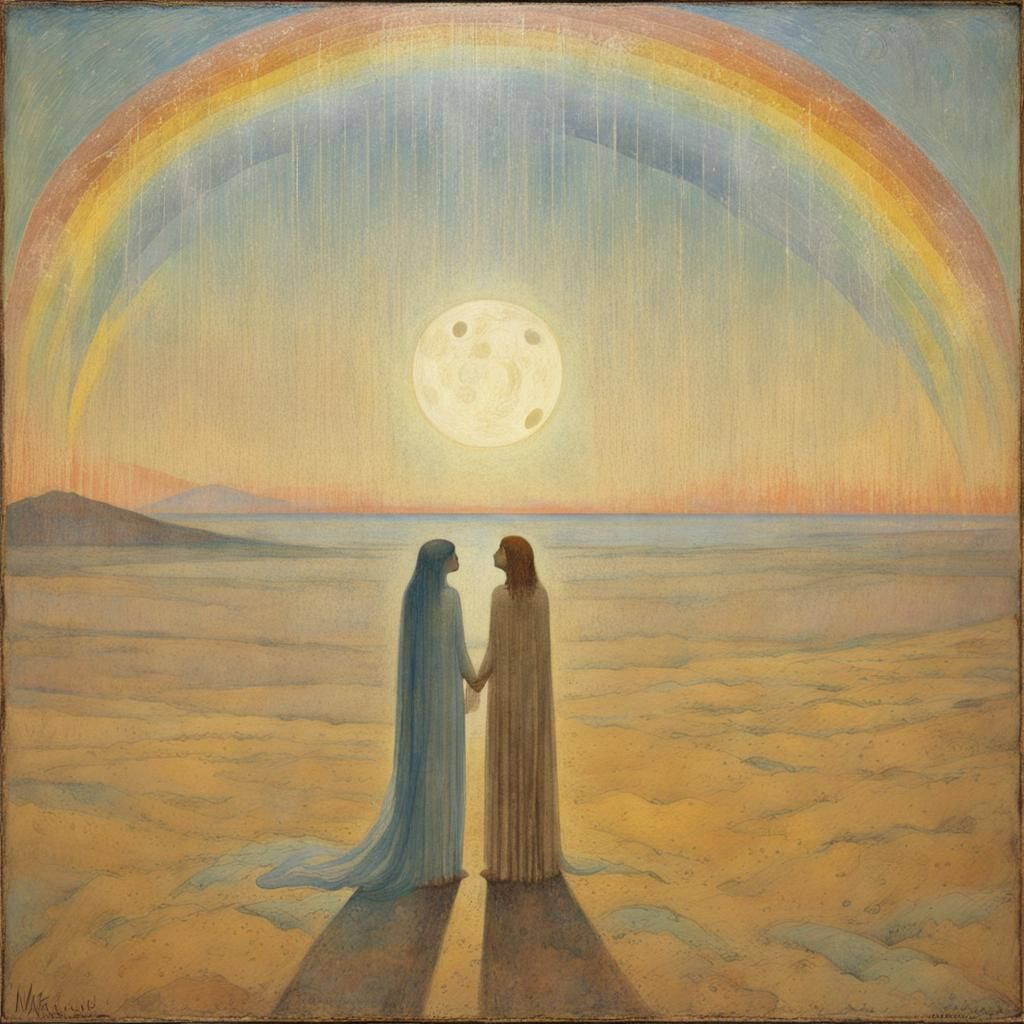 Ethereal Sun and Moon Meeting in Surreal Painting